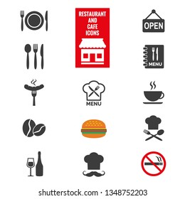 Restaurant and cafe icons set on white background. Vector illustration