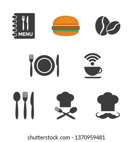 Restaurant and cafe icons set on white background. Vector illustration