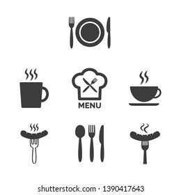 Iconos de restaurante y cafetería sobre fondo blanco. Ilustración del vector