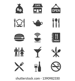 Restaurant and cafe icons set on white background. Vector illustration