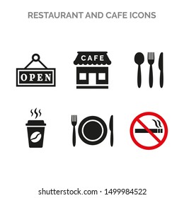 Restaurant and cafe icons set on white background.