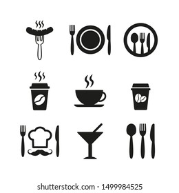 Restaurant and cafe icons set on white background.