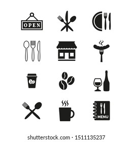 Restaurant and cafe icons set on white background.