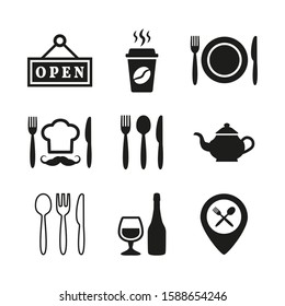 Restaurant and cafe icons set on white background.