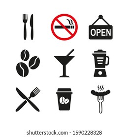 Restaurant and cafe icons set on white background.
