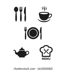 Restaurant and cafe icons set on white background.