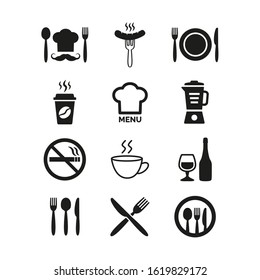 Restaurant and cafe icons set on white background.