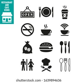 Restaurant and cafe icons set on white background.