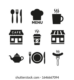 Restaurant and cafe icons set on white background.