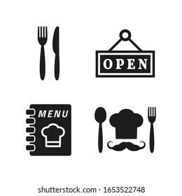 Iconos de restaurante y cafetería sobre fondo blanco.