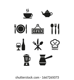 Restaurant and cafe icons set on white background.