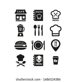 Restaurant and cafe icons set on white background.