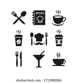 Restaurant and cafe icons set on white background.