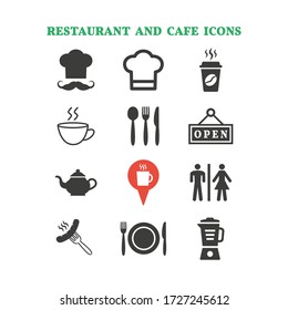 Restaurant and cafe icons set on white background.