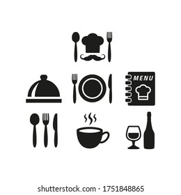 Restaurant and cafe icons set on white background.