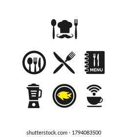 Restaurant and cafe icons set on white background.