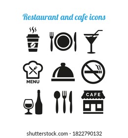 Restaurant and cafe icons set on white background.