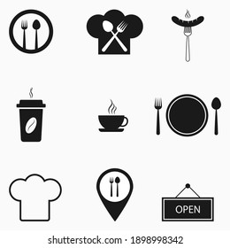 Restaurant and cafe icons set on white background,vector