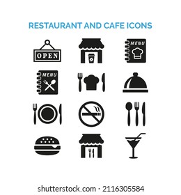 Restaurant and cafe icons set on white background.