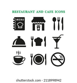 Restaurant and cafe icons set on white background.