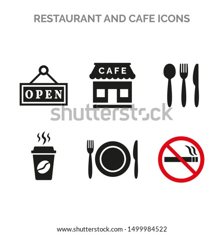 Restaurant and cafe icons set on white background.