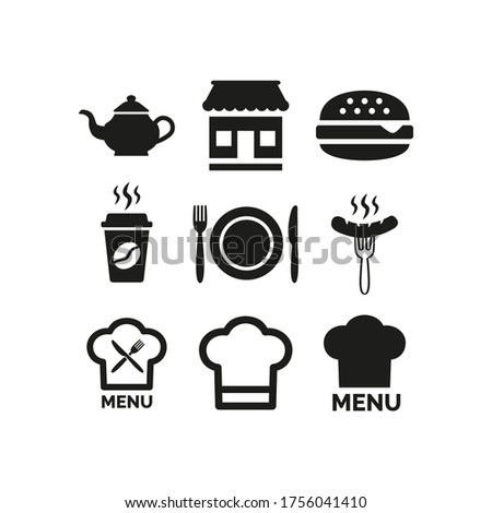 Restaurant and cafe icons set on white background.