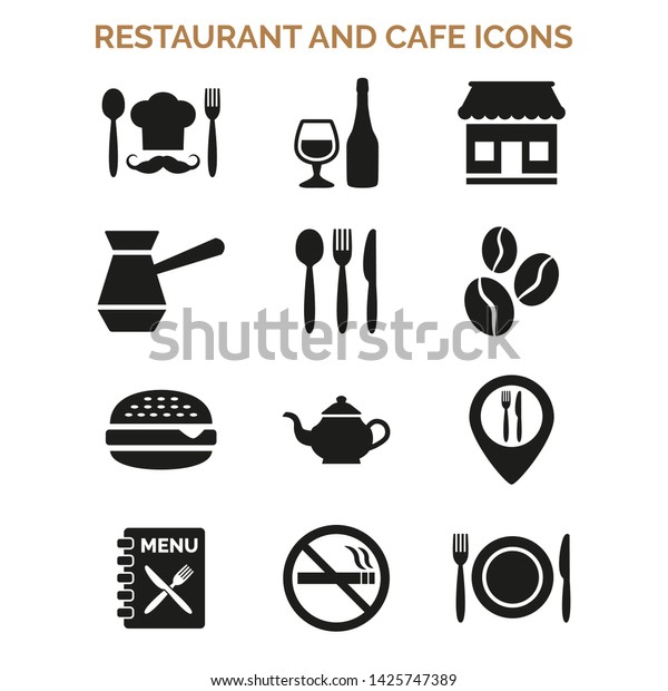 Restaurant Cafe Icons Set On White Stock Vector (Royalty Free) 1425747389