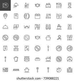 Restaurant cafe line icons set, outline vector symbol collection, linear style pictogram pack. Signs, logo illustration. Set includes icons as restaurant sign, restaurant location, dishes and food