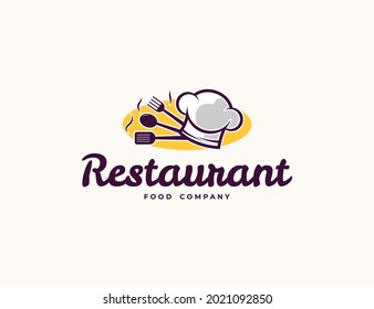 Restaurant oder Café Logo mit Kochmütze und Löffelgrafik. Konzept des Catering-Food-Logos