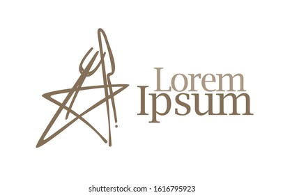 Restaurant, cafe logo concept. Combined star fork anf knife elements. Editable EPS vector