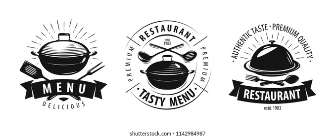 Restaurant, cafe logo or label. Emblems for menu design. Vector illustration