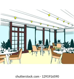 Restaurant cafe lounge vector cartoon.