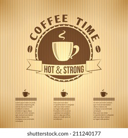 Restaurant cafe menu with coffee cup label and striped background vector illustration