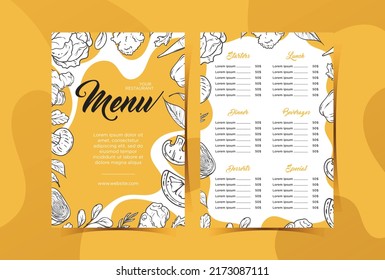 restaurant and cafe menu design template with hand-drawn icons