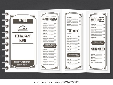 restaurant or cafe menu, infographics elements vintage retro design. Can be used for background, card, layout, banner, web design, brochure template. Vector illustration