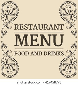 Restaurant or cafe menu label design with old floral frame for vintage menu design. Restaurant menu design. 