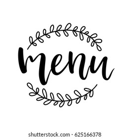 Restaurant / cafe menu sign. Framed menu lettering / script. Food elements design. Vector illustration.