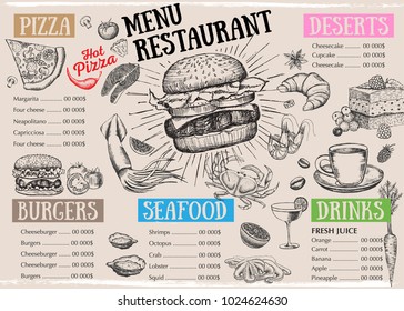 Restaurant cafe menu, template design. Food flyer.