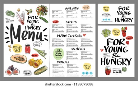 Restaurant cafe menu, template design. Watercolor hand drawn. Vector illustrations.