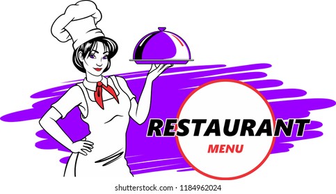 Restaurant cafe menu, template design. Food flyer with chef on background