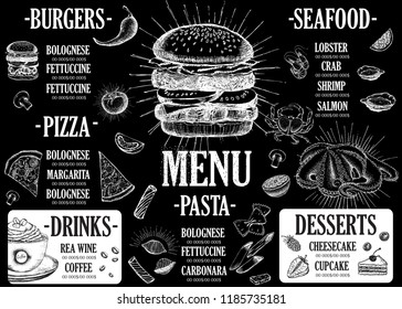 Restaurant cafe menu, template design. Food flyer.