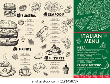 Restaurant cafe menu, template design. Food flyer.