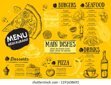 Restaurant cafe menu, template design. Food flyer.