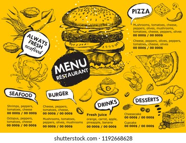 Restaurant cafe menu, template design. Food flyer.