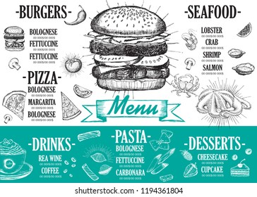 Restaurant cafe menu, template design. Food flyer.
