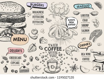 Restaurant cafe menu, template design. Food flyer.