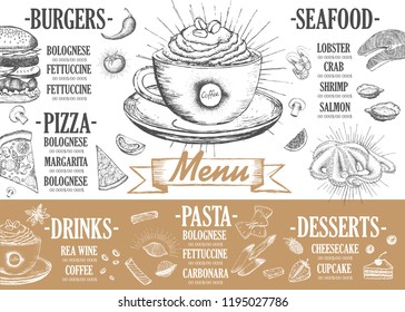 Restaurant cafe menu, template design. Food flyer.