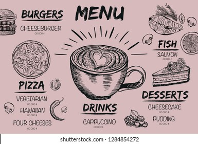 Restaurant cafe menu, template design. Food flyer. 