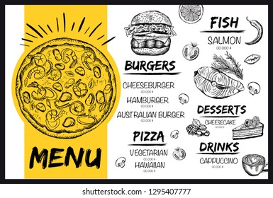 Restaurant cafe menu, template design. Food flyer. 