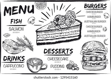 Restaurant cafe menu, template design. Food flyer. 